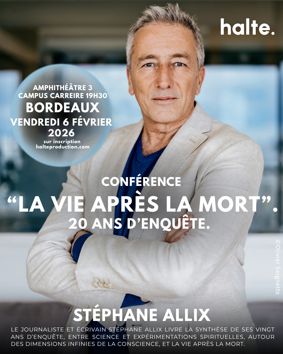 CONFERENCE STEPHANE ALLIX JOURNALISTE MEDIUMNITÉ LES MORTS NOUS PARLENT BORDEAUX HALTE RENCONTRE